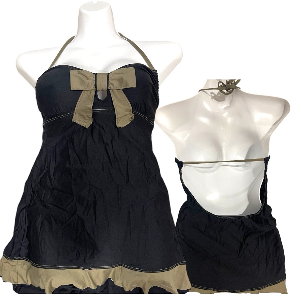 Black and Tan Halter Dress with Bow